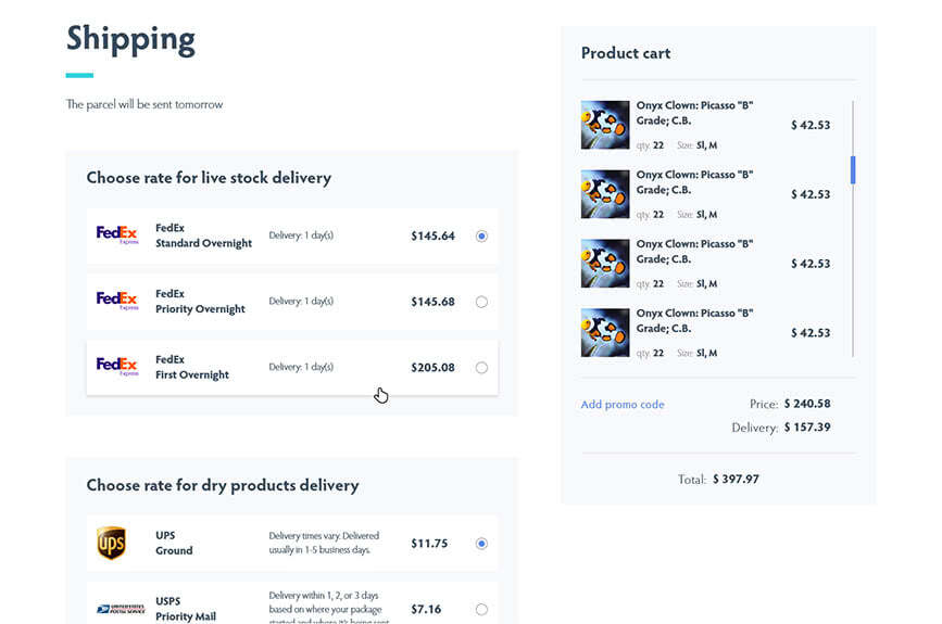 Shipping page example