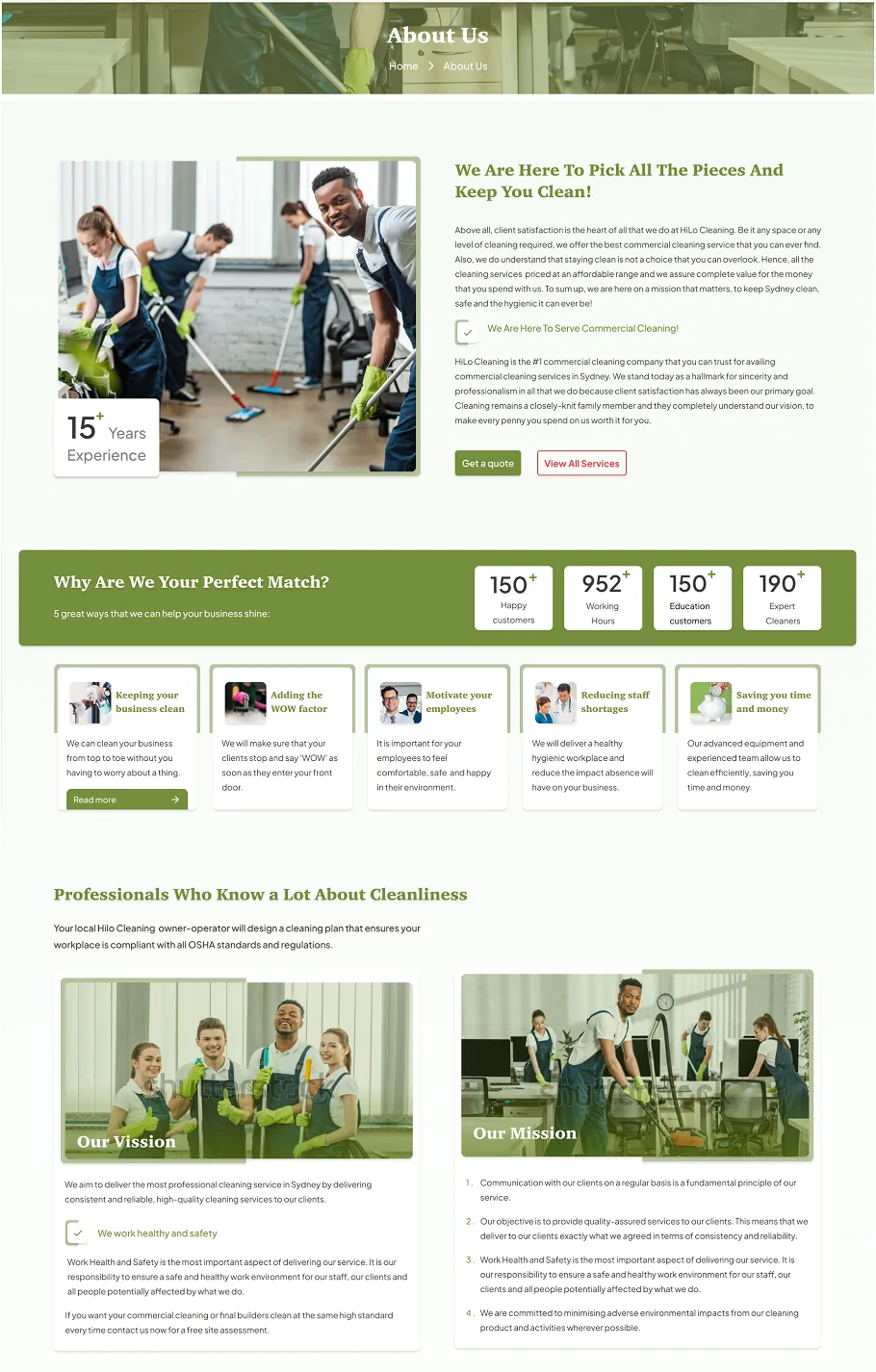 About Us page of the HiLo Commercial website