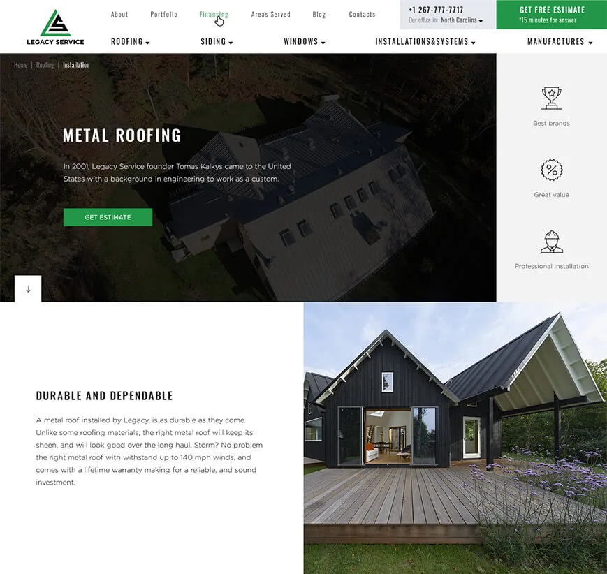 metal roofing page example