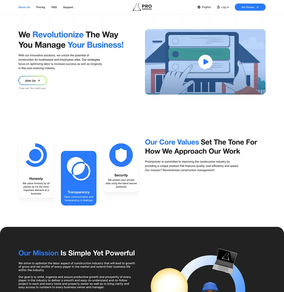 About Us page of the ProImprover web app
