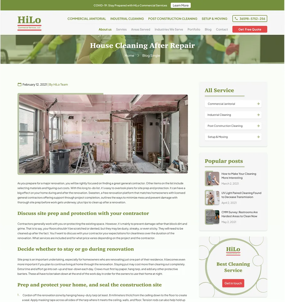 Article page of the HiLo Commercial blog