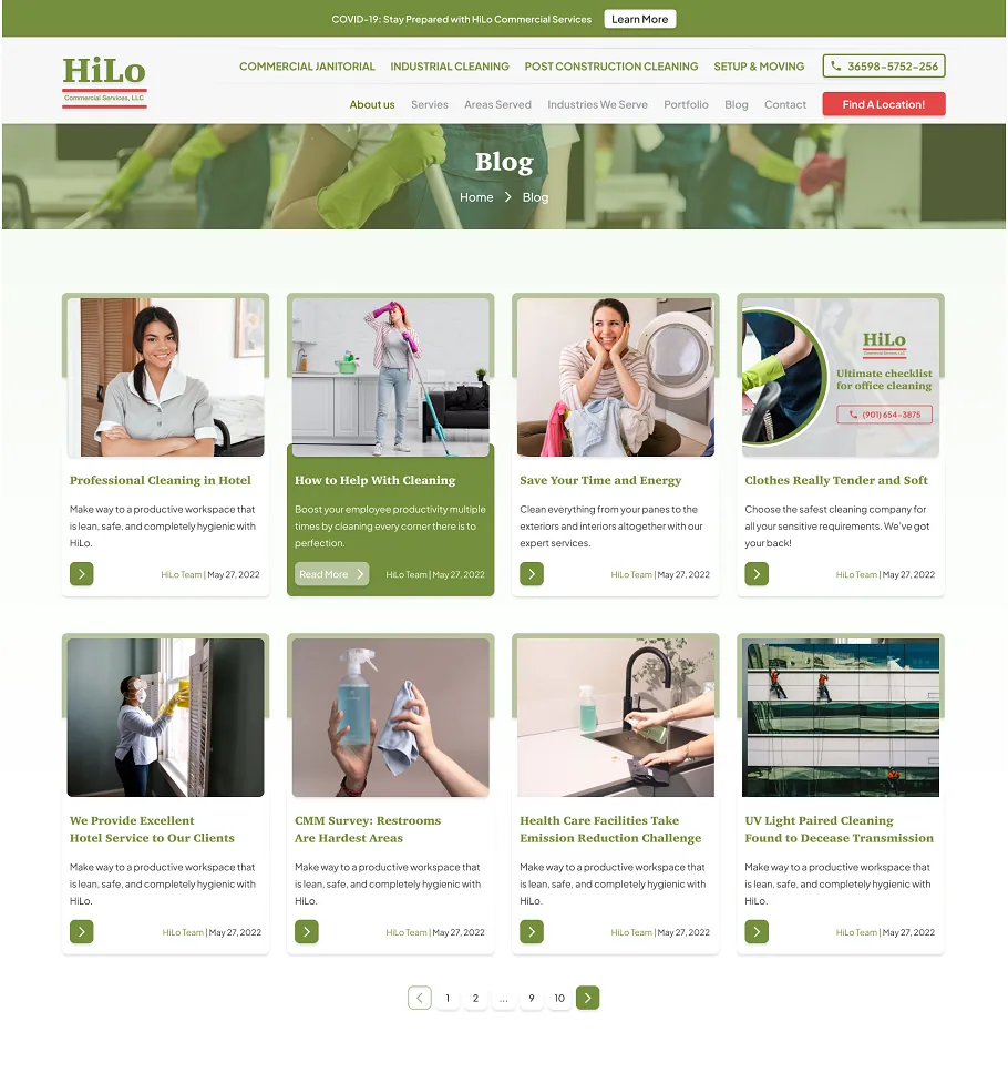 Blog page of the HiLo Commercial website