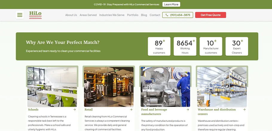 Main page of the HiLo Commercial website