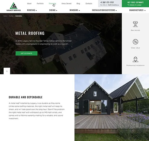 metal roofing page example