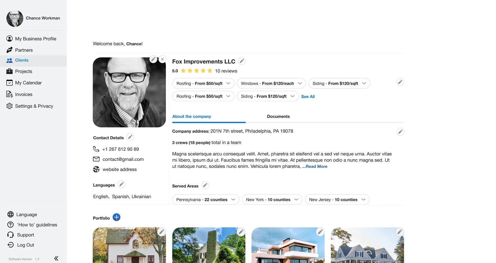 Features of the ProImprover web app for contractors and subcontractors
