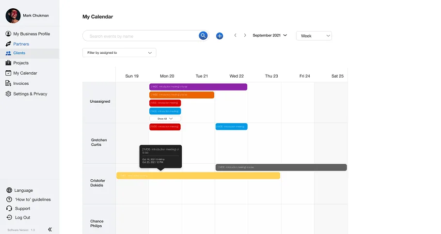 Calendar page of the ProImprover web app