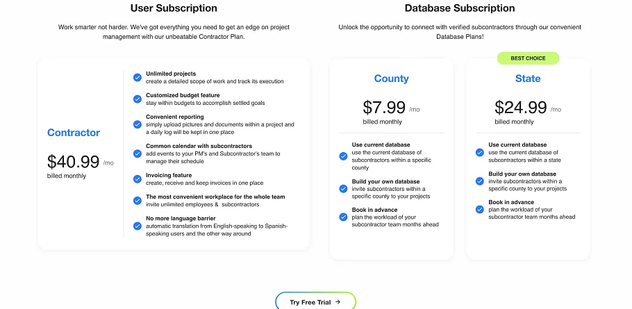 Pricing page of the ProImprover web app