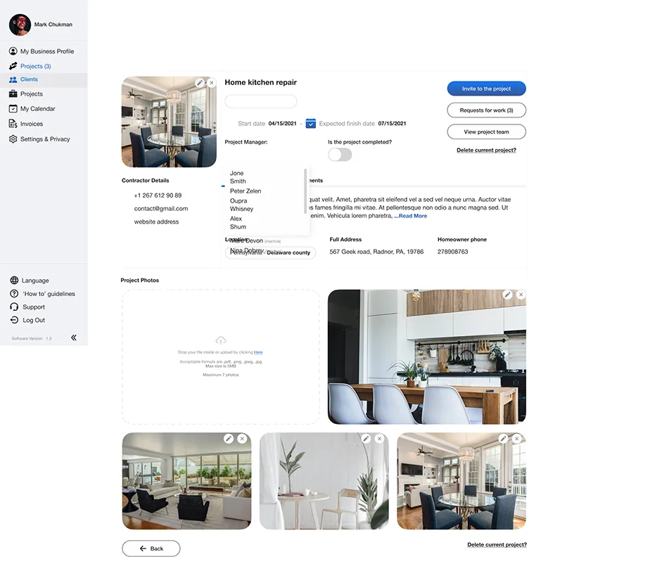 Project page of the ProImprover web app